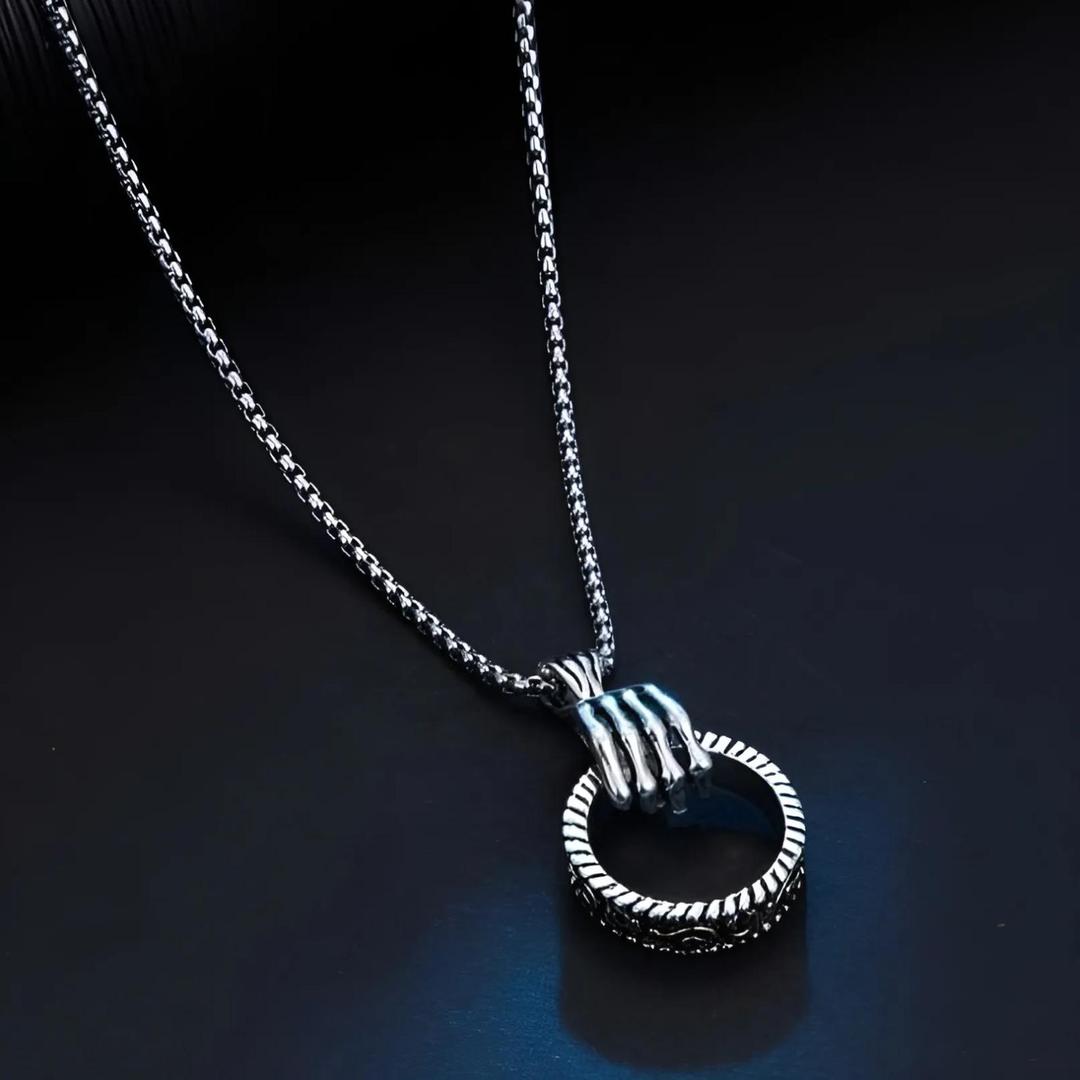 RING SHAPED MEN'S NECKLACE - 1PC SILVER & GOLDEN UNIQUE DESIGN