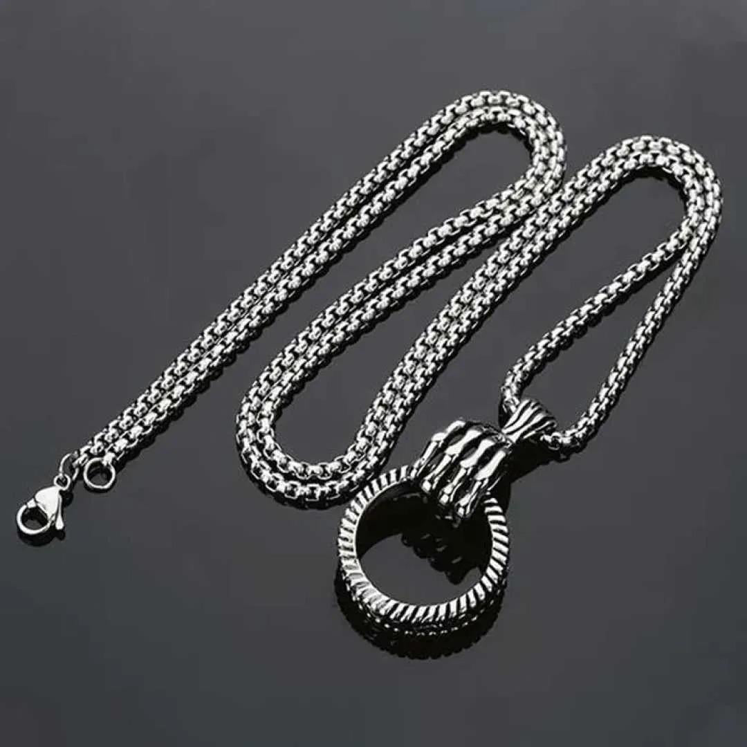 RING SHAPED MEN'S NECKLACE - 1PC SILVER & GOLDEN UNIQUE DESIGN