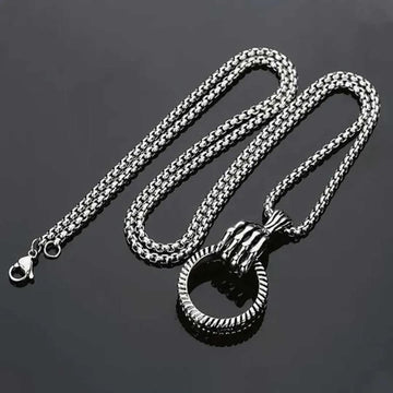 RING SHAPED MEN'S NECKLACE - 1PC SILVER & GOLDEN UNIQUE DESIGN