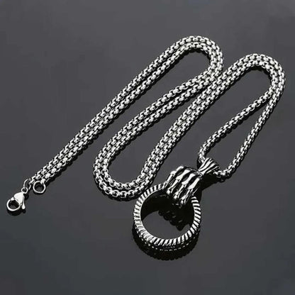 RING SHAPED MEN'S NECKLACE - 1PC SILVER & GOLDEN UNIQUE DESIGN