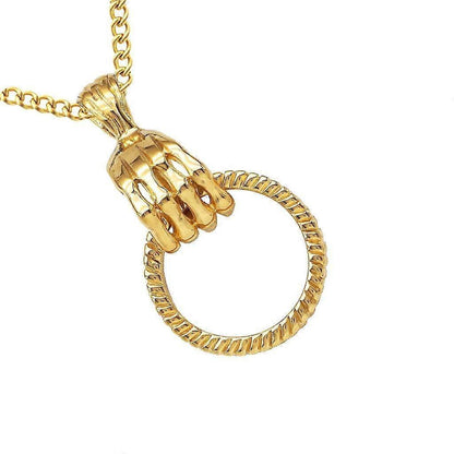 RING SHAPED MEN'S NECKLACE - 1PC SILVER & GOLDEN UNIQUE DESIGN