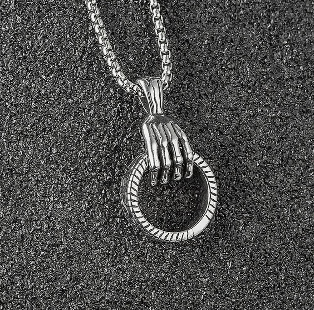 RING SHAPED MEN'S NECKLACE - 1PC SILVER & GOLDEN UNIQUE DESIGN