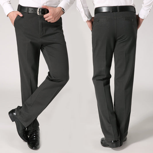 Middle-aged Men's Casual, Long Pants Mid-waist Straight-leg Loose Thick Pure Cotton
