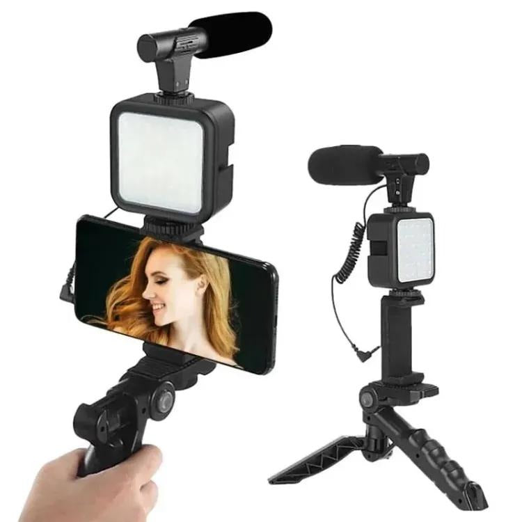 Bluetooth tripod selfie stick  & Holder – Complete Video Making Set for Vlogging, Microphone and LED light