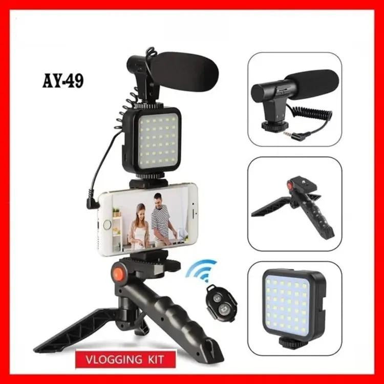 Bluetooth tripod selfie stick  & Holder – Complete Video Making Set for Vlogging, Microphone and LED light