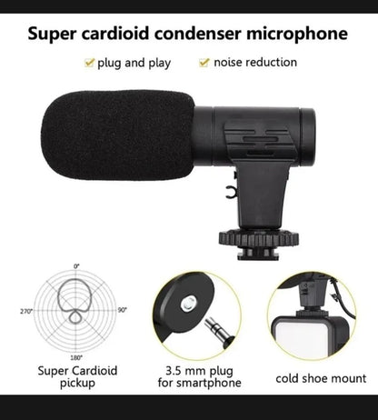 Bluetooth tripod selfie stick  & Holder – Complete Video Making Set for Vlogging, Microphone and LED light