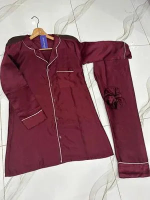 Mahroon Silk shirt & trouser Set  premium quality