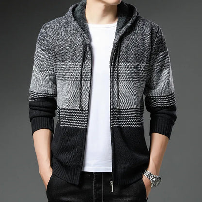 Men's thickened knitwear hooded cardigan: Korean fashionable casual outfit.