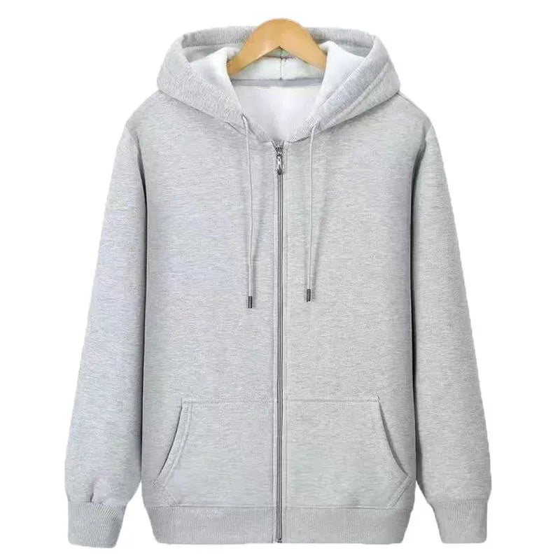 men's zipper cardigan hooded sweater plus size fleece-lined warm coat autumn and winter trendy sweater straight hair