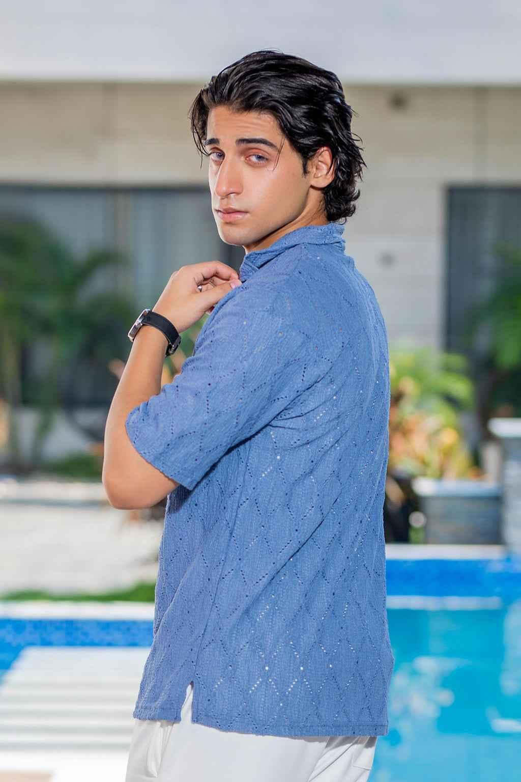Twilight Escape Eyelet Shirt - Blue