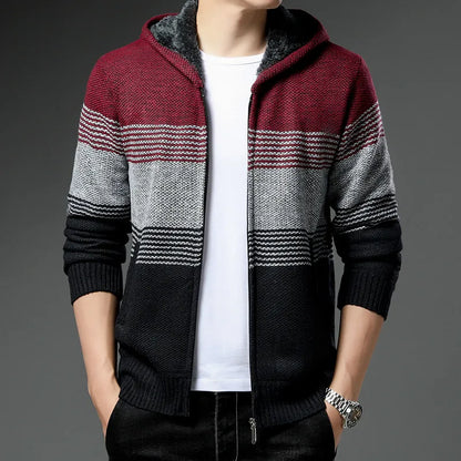 Men's thickened knitwear hooded cardigan: Korean fashionable casual outfit.