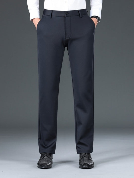 Knitted Stretch Pants for Men,  Black Straight Business Suit