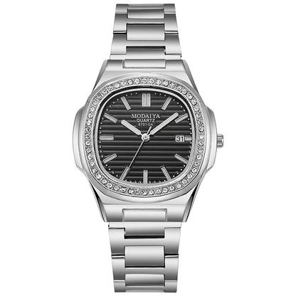 2022 New Fashion Square Luxury Diamond Quartz Business Men's Watch Alloy Steel Band Simple Scale Watch