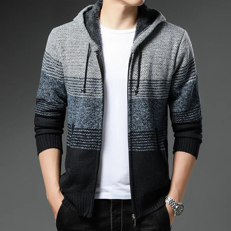 Men's thickened knitwear hooded cardigan: Korean fashionable casual outfit.
