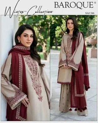 3 Pcs Women's Unstitched Embroidered Suit
