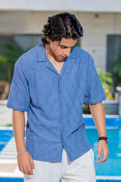 Twilight Escape Eyelet Shirt - Blue