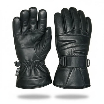 Men’s Genuine Sheep Leather Winter Gloves – Black Motorcycle Riding Gloves with Warm Lining