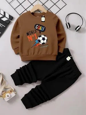 Boy's Fleece Printed Warm Shirt Tracksuit