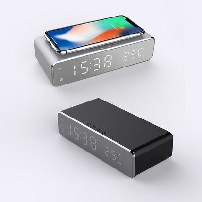 LED Electric Alarm Clock With Wireless Charger Desktop Digital Despertador