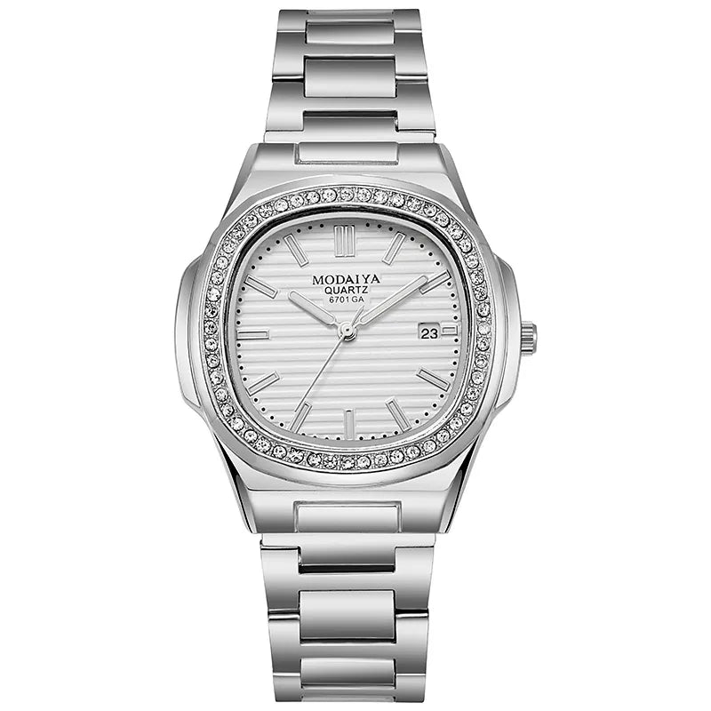 2022 New Fashion Square Luxury Diamond Quartz Business Men's Watch Alloy Steel Band Simple Scale Watch