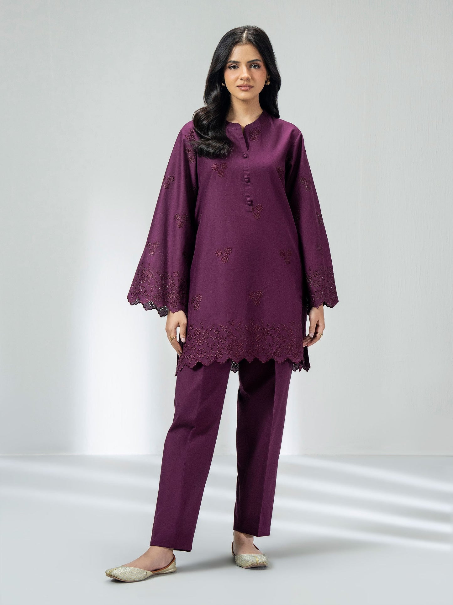 Ladies Cambric Co-ord Set- Embroidered