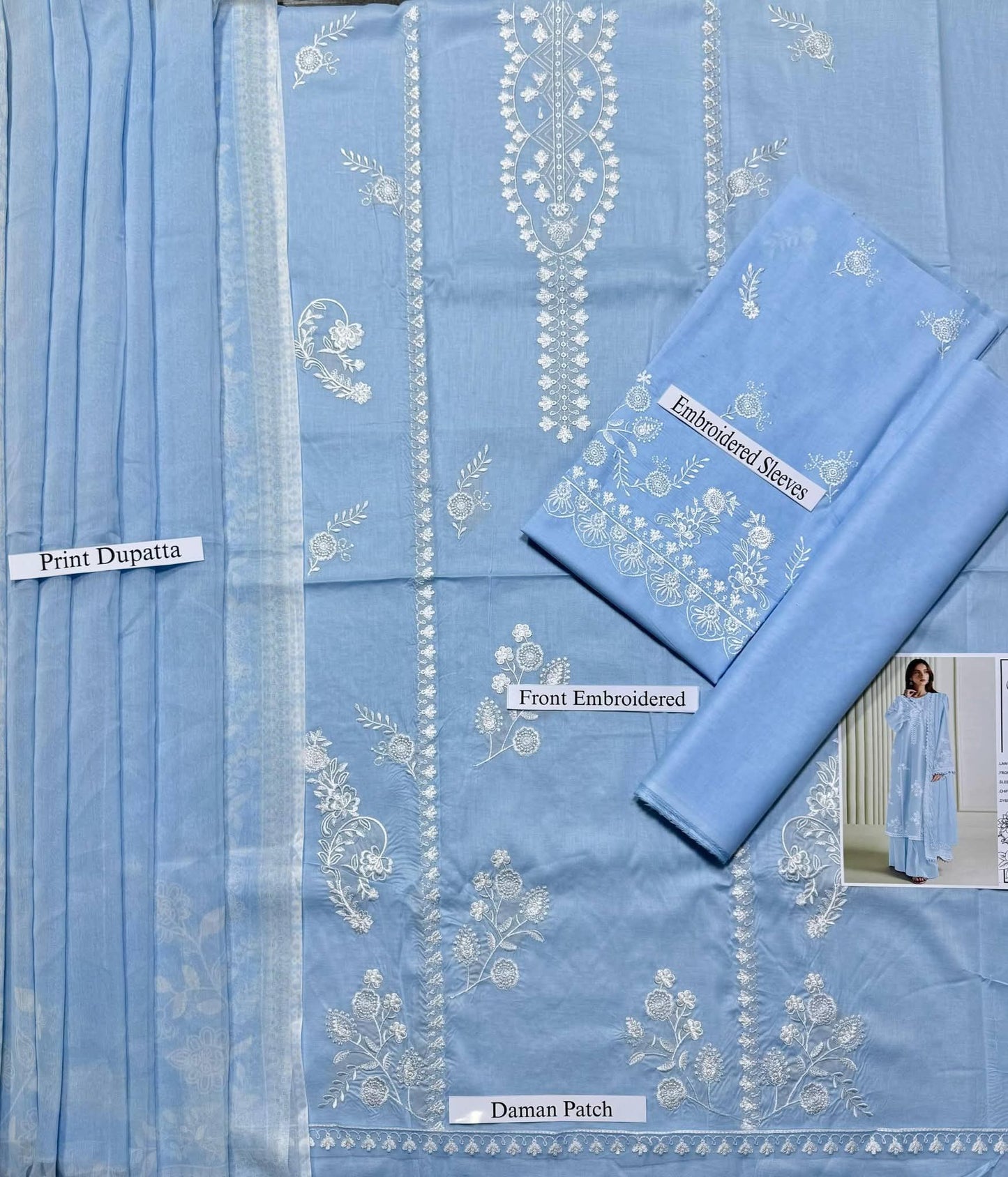 SUMMER LAWN UNSTITCHED3pc  HEAVY EMBROIDERED