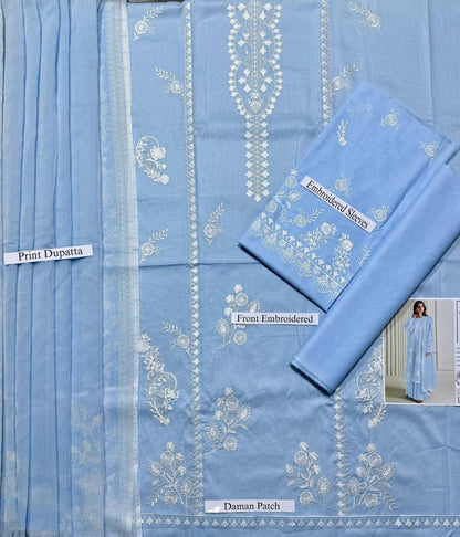SUMMER LAWN UNSTITCHED3pc  HEAVY EMBROIDERED