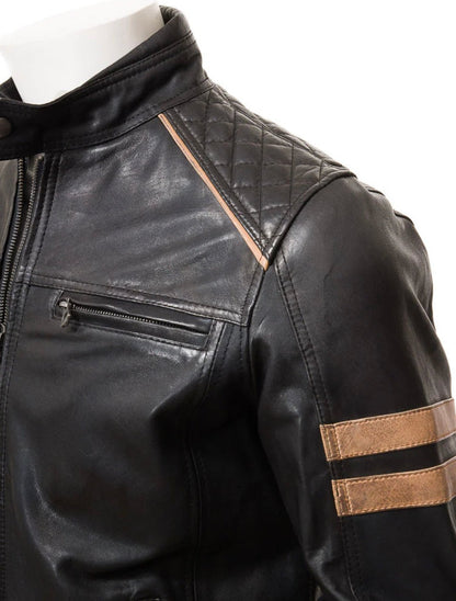 MEN BLACK LEATHER BIKER JACKET ADAMS