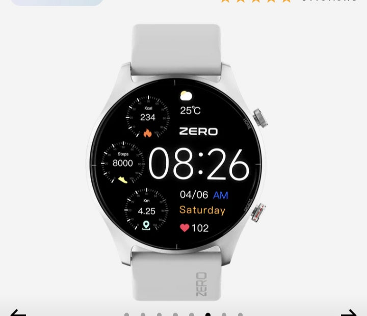 Icon Smartwatch: BT calling, 1.38" display, 500mAh battery, 8 days battery life.