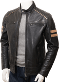 MEN BLACK LEATHER BIKER JACKET ADAMS