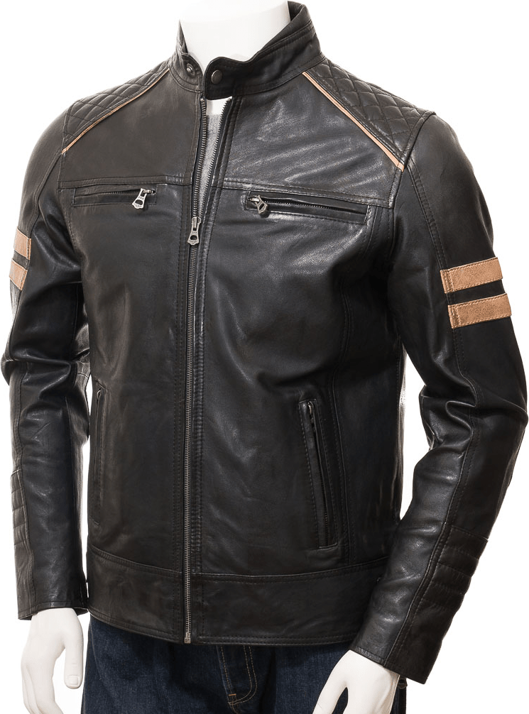 MEN BLACK LEATHER BIKER JACKET ADAMS
