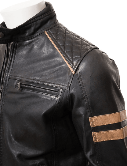 MEN BLACK LEATHER BIKER JACKET ADAMS