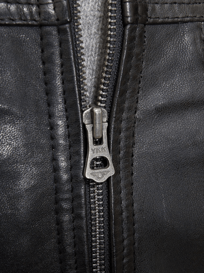 MEN BLACK LEATHER BIKER JACKET ADAMS