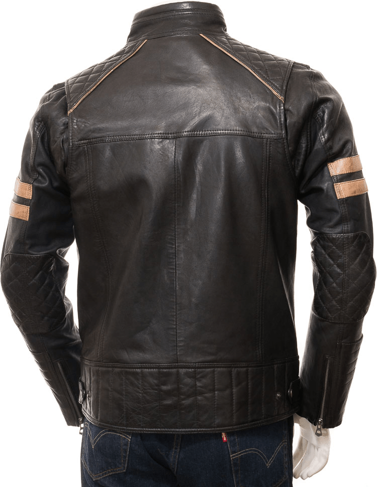 MEN BLACK LEATHER BIKER JACKET ADAMS