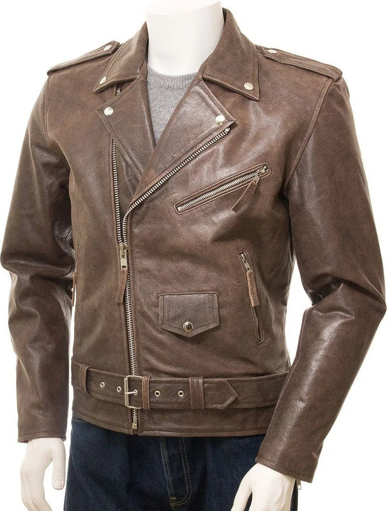 MEN ANTIQUE BROWN LEATHER JACKET BALLSTON