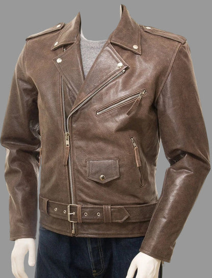 MEN ANTIQUE BROWN LEATHER JACKET BALLSTON