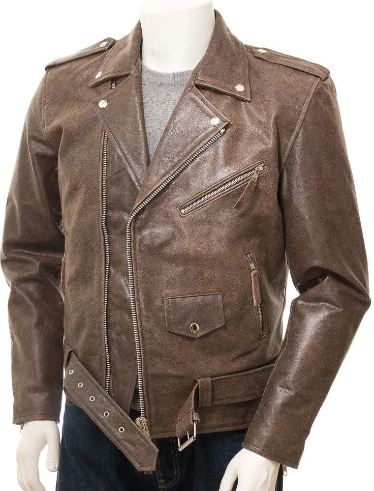 MEN ANTIQUE BROWN LEATHER JACKET BALLSTON