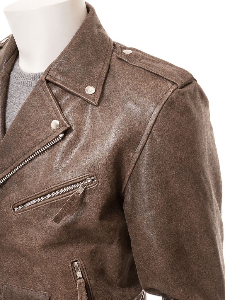 MEN ANTIQUE BROWN LEATHER JACKET BALLSTON