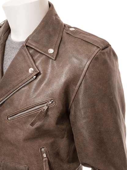 MEN ANTIQUE BROWN LEATHER JACKET BALLSTON