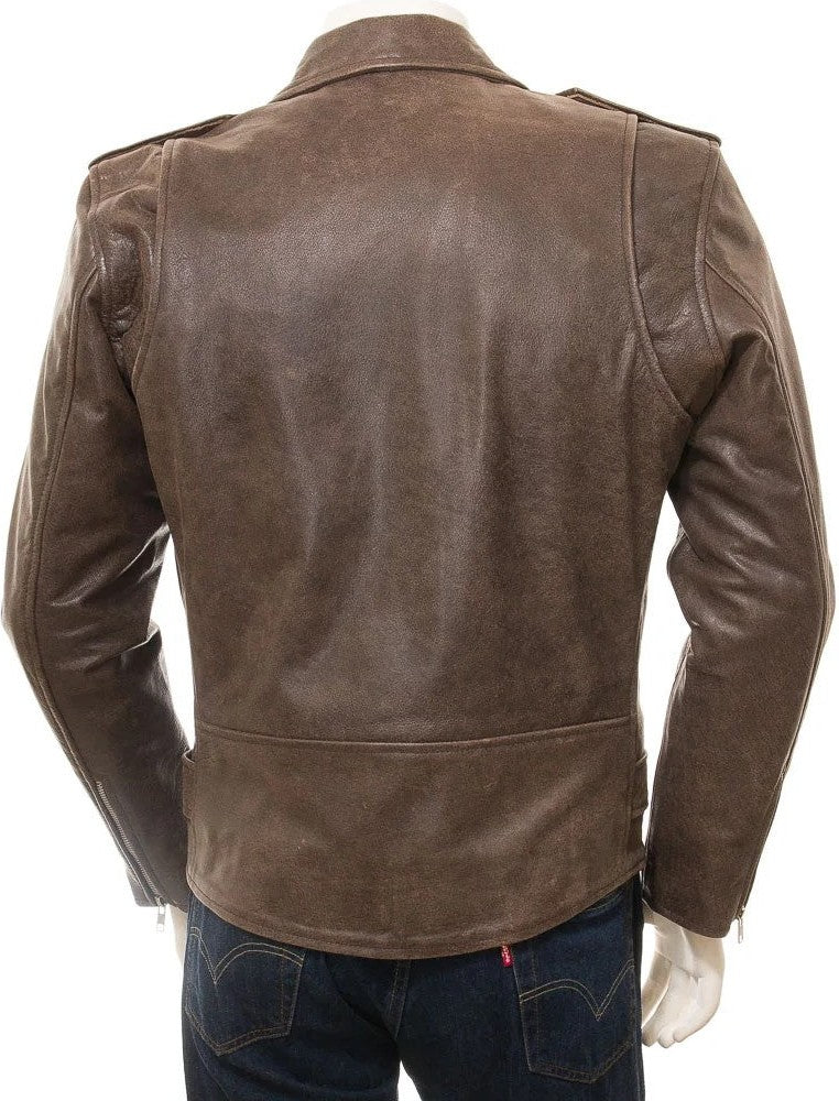 MEN ANTIQUE BROWN LEATHER JACKET BALLSTON