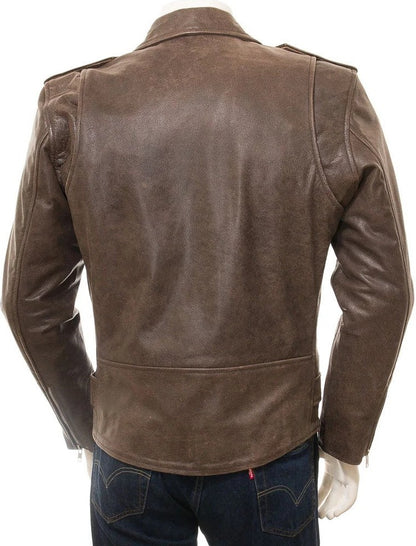 MEN ANTIQUE BROWN LEATHER JACKET BALLSTON