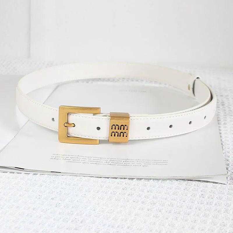 Belts Women Luxury Designer Cow Split Leather Metal Golden Buckle Letter M Belt Ladies Jeans Dress Accessories Waistband