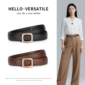 Belts for Women Genuine Leather Luxury Designer Jeans Belt Female Waistband Fashion Square Metal Buckle Belt Lady Black