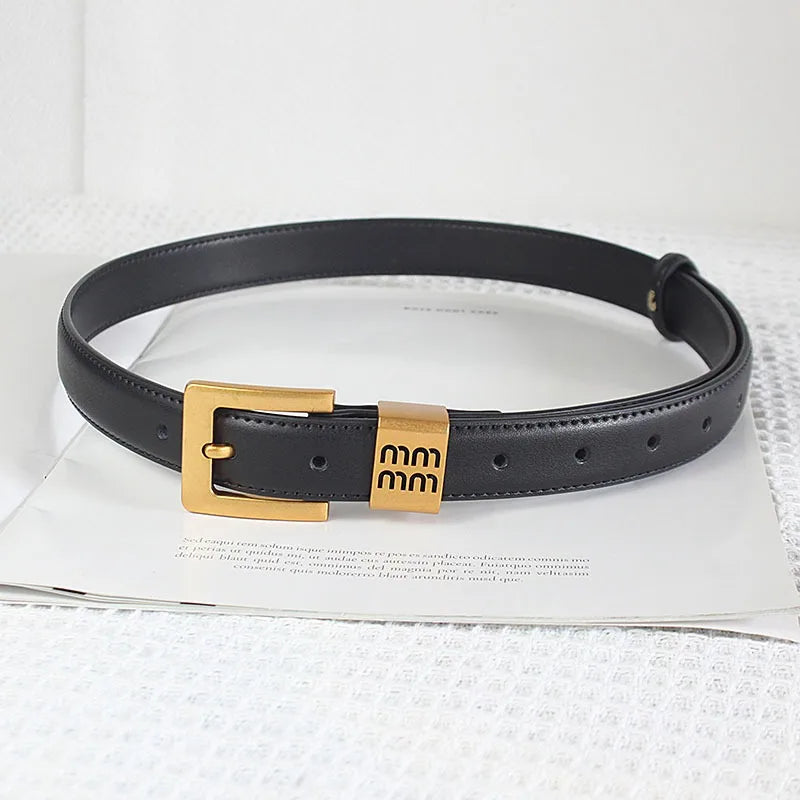 Belts Women Luxury Designer Cow Split Leather Metal Golden Buckle Letter M Belt Ladies Jeans Dress Accessories Waistband