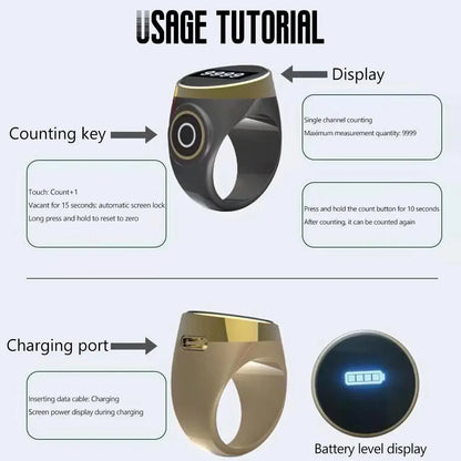 Smart Digital Tasbih Ring Vibration Prayer Time Reminder Prevents Forgot Count Miss Worship Waterproof for Daily Prayer