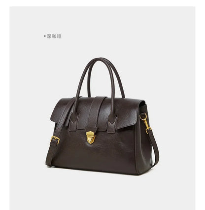 Women's Cow Real Leather Retro Shoulder Bags Ladies Natural Cowhide Bag