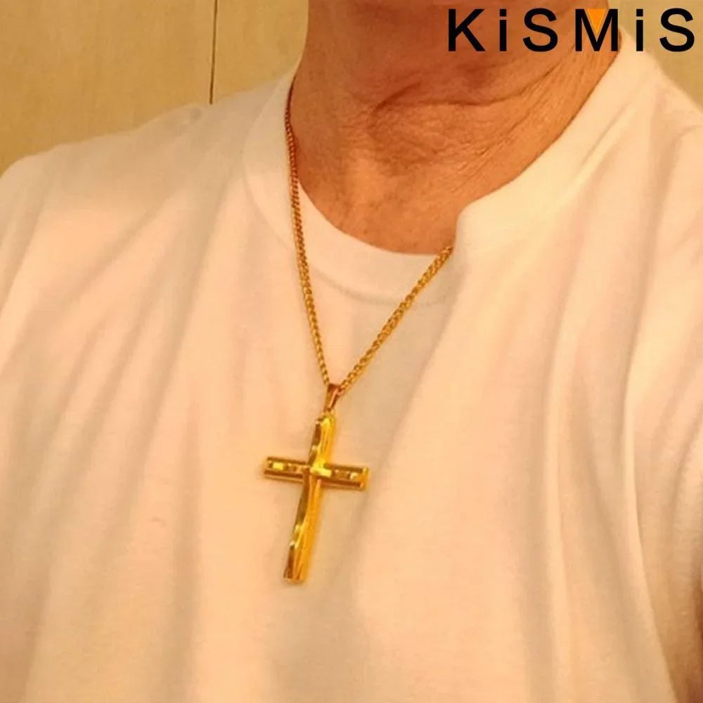Mens Cross Pendant Necklace Hip Hop Jewelry Fashion Trendy Chain for Men Gift Accessories Stylish Necklace
