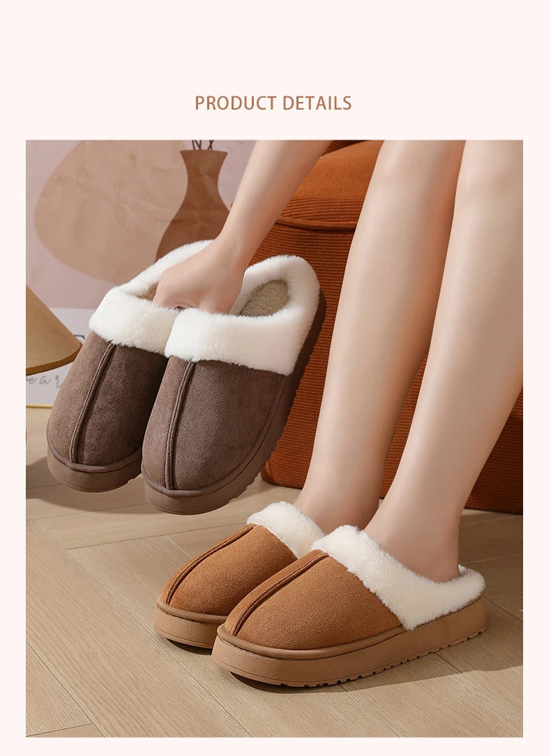 Women's sandal  winter outdoor, thick sole non-slip fur flip flops with fur collar, warm