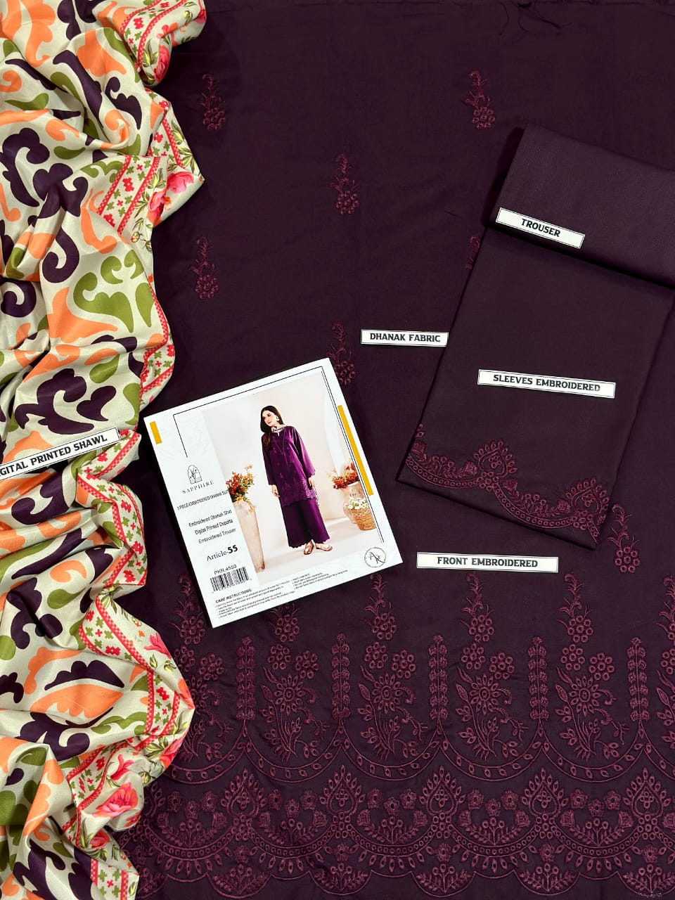 SAPPHIRE, LUXURY PRIMEIUM EMBROIDERED  LAWN SUIT