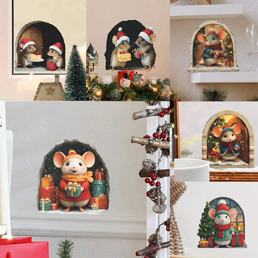 Cute Christmas Small Mouse Wall Stickers Xmas Decoration For Home Noel Navidad Merry Christmas Decor 2025 Happy New Year 2026